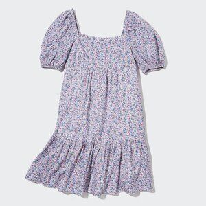 Uniqlo Printed Cotton Square Neck Short Sleeve Floral Mini Dress SMALL